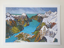 Load image into Gallery viewer, Natural Wonderland art print, aerial Milford Sound New Zealand, hand-titled and signed by artist Miranda J Caird