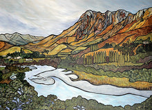 Load image into Gallery viewer, Giclee' Art Print of a stylised Te Mata Peak landscape by New Zealand artist Miranda J Caird