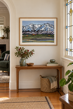 Load image into Gallery viewer, Torlesses Range At Print by Miranda J Caird hanging in a New Zealand Art Deco House