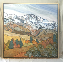Load image into Gallery viewer, Framed artwork of a mountain landscape with trees