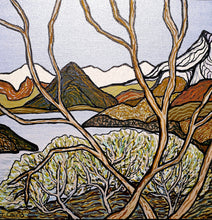 Load image into Gallery viewer, Through The Trees. A small painting by Miranda J Caird. Lake Whakatipu. 