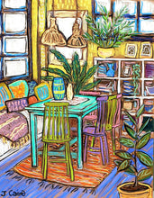 Load image into Gallery viewer, ining In fine art print, colourful interior scene by Miranda J Caird, Raglan New Zealand